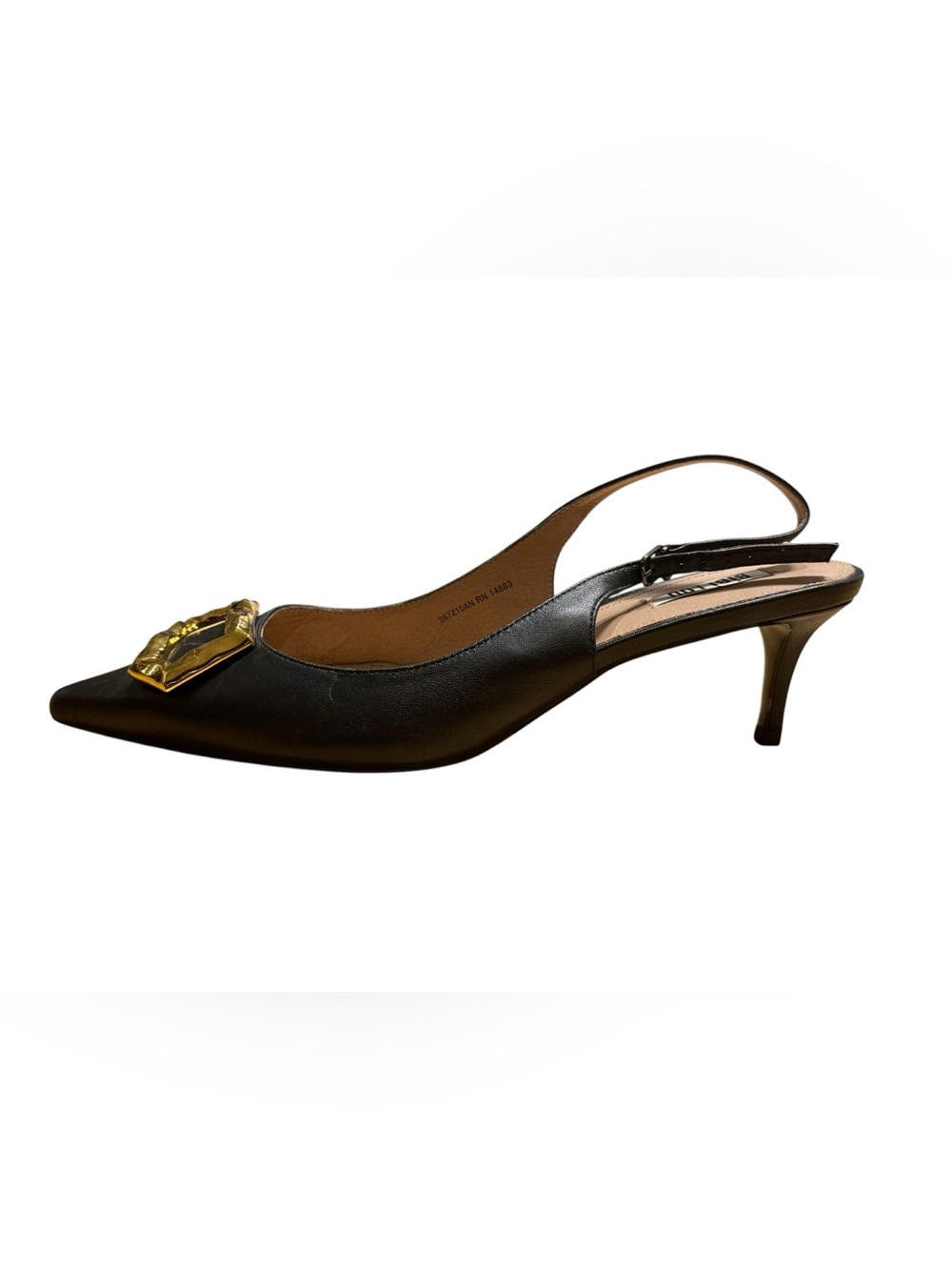 Bibi Lou Barr Gold Buckle Slingback Kitten Heel Pumps Black 41 US 11 - Picture 6 of 13